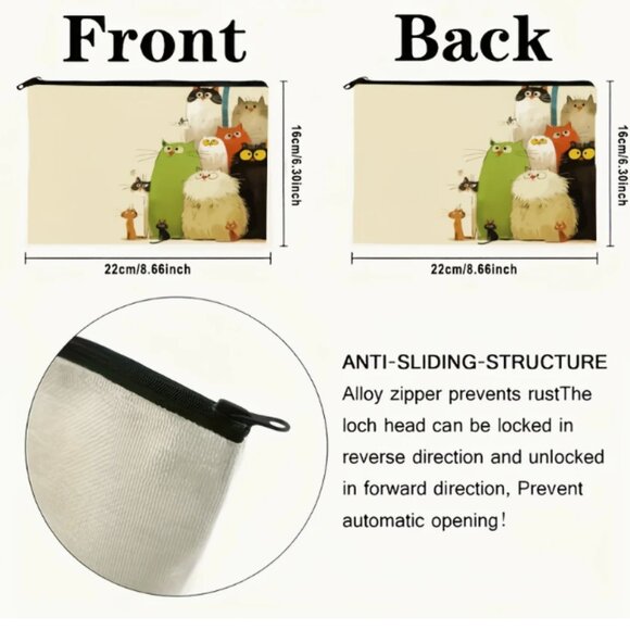 Cats of All Sizes Makeup Bag Zip Closure NWT - Picture 3 of 3